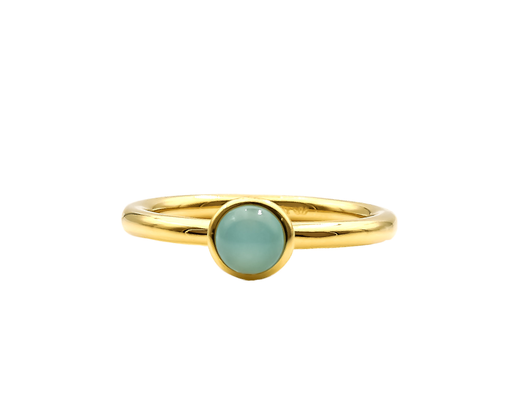 Bild von Aqua Chalcedon Cab.  6mm "Moon Magic" Ring, Silber 925 vergoldet