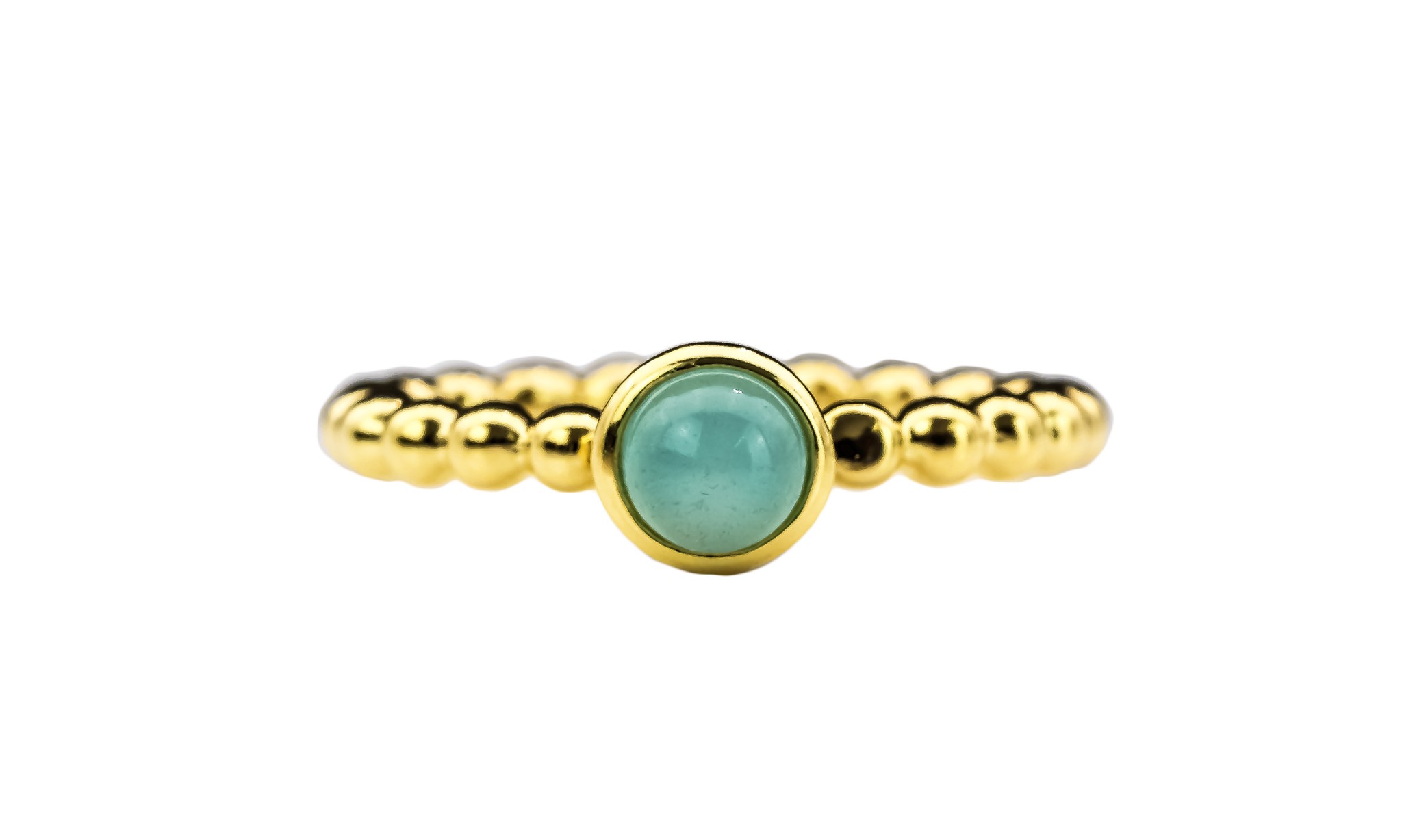 Bild von Aqua Chalcedon Cab.  6mm "Moon Magic" beaded Ring, Silber 925 vergoldet