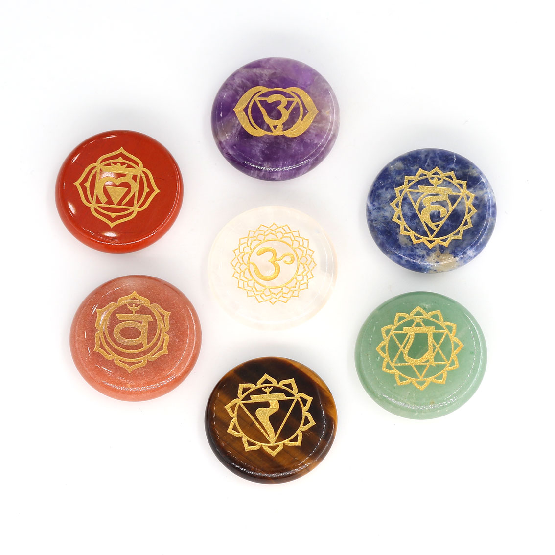 Bild von Chakra Set Disc 30mm mit Gravur goldfarben