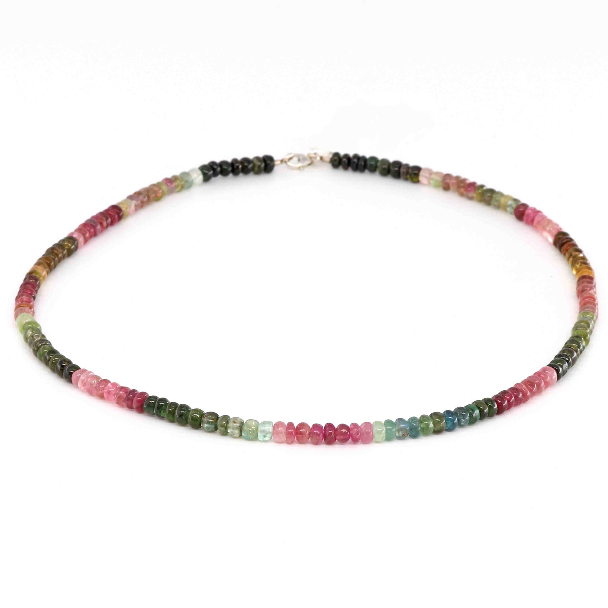 Bild von Turmalin farbig Button  4.5-5mm Halskette mit Silberverschluss