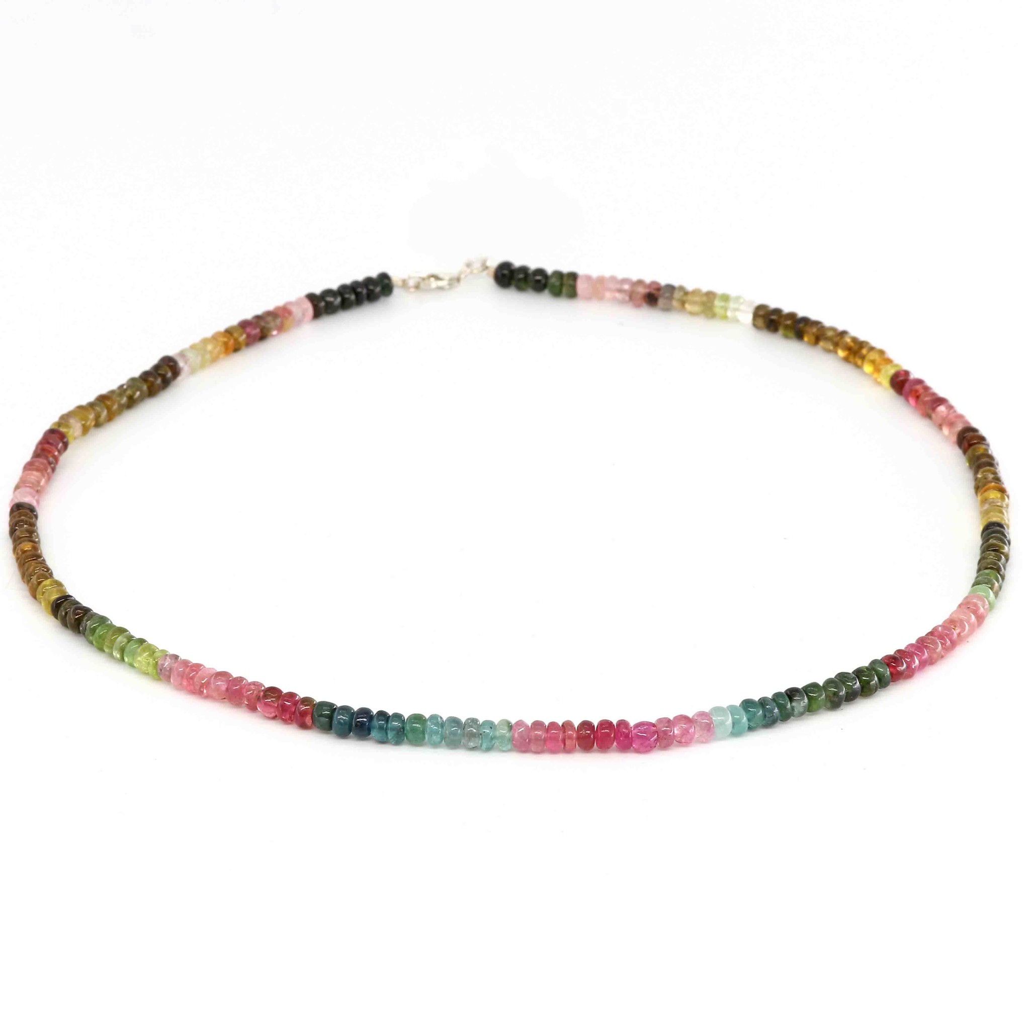 Bild von Turmalin farbig Button  4mm Halskette mit Silberverschluss