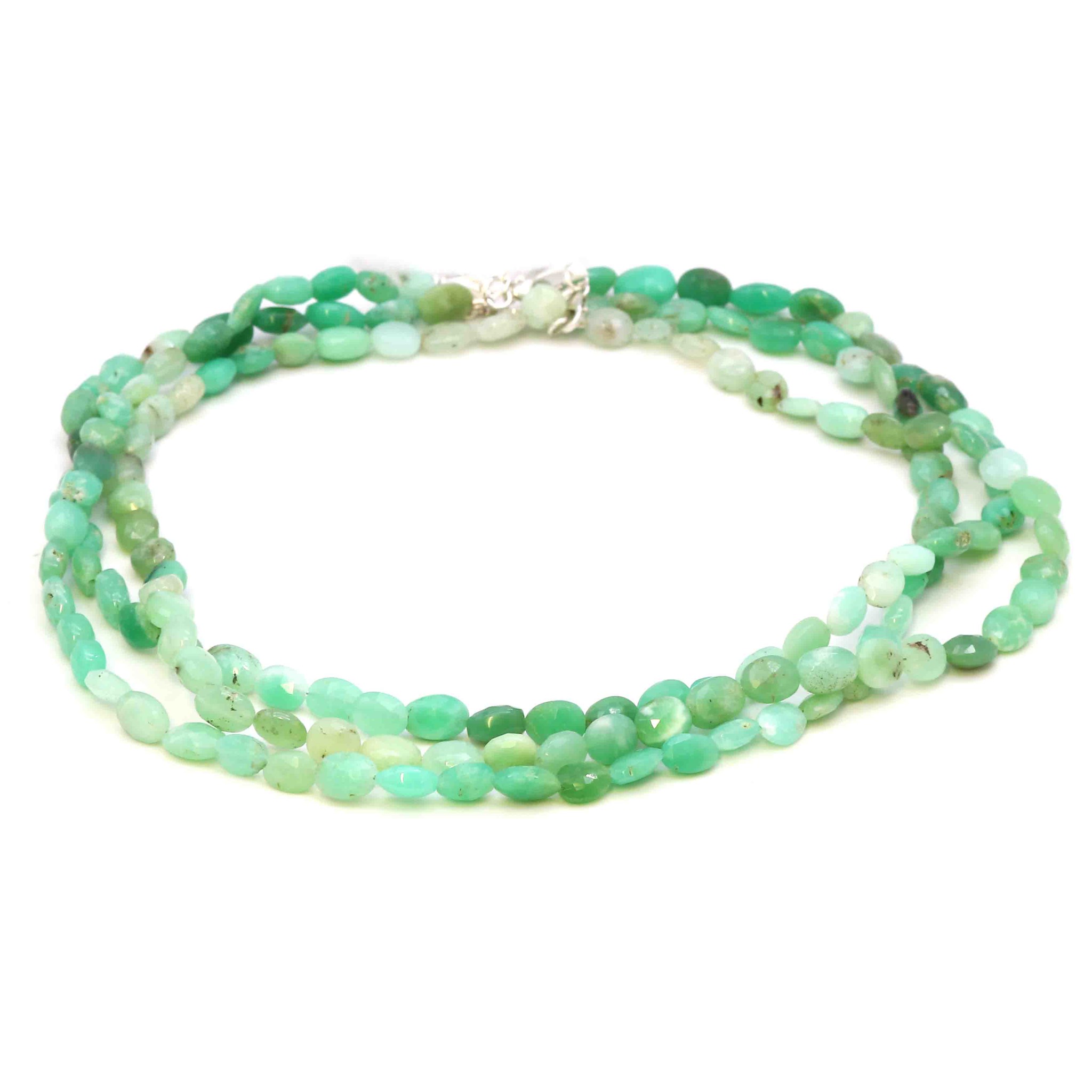 Bild von Chrysopras fac. Oval  8x10mm Halskette mit Silberverschluss